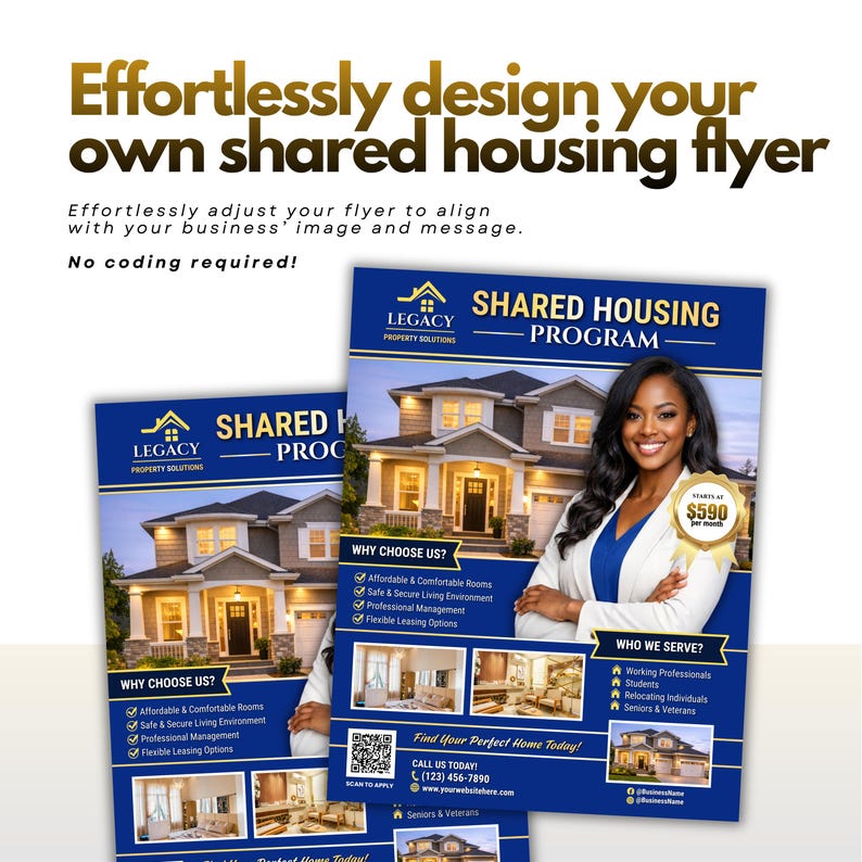 Shared Housing Program Shared Housing Program Flyer Royal Blue, Sober Living Home Flyer ...