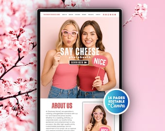 Photobooth Website Template Canva, Digital Photo Booth Rental Business Landing Page, Sales Page, Photo Booth Selfie Canva Website Template