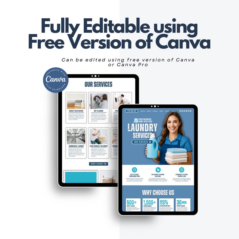 Laundry Website Canva Template for Pick up and Delivery, Wash and Fold ...