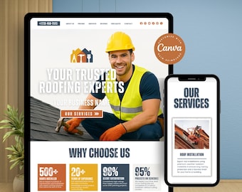 Roofing Website Template Canva for Roofing Contractors, Roofing Business, Marketing Site for Construction Company & General Contractors