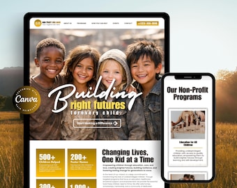 Non Profit Website Kids, Charity Website Template Canva, Kids Fundraising Website, Non Profit Organization Template, Nonprofit Landing Page