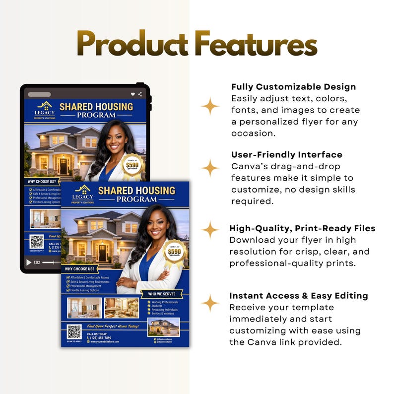 Transitional Program House Rules Posters Shared Housing Program Flyer Royal Blue, Sober Living Home Flyer ...