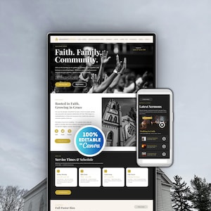 Church Website Template Canva, Modern Church Website "Live streaming", Church Landing Page, Christian Website Template Canva, Non Profit