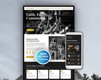Church Website Template Canva, Modern Church Website "Live streaming", Church Landing Page, Christian Website Template Canva, Non Profit