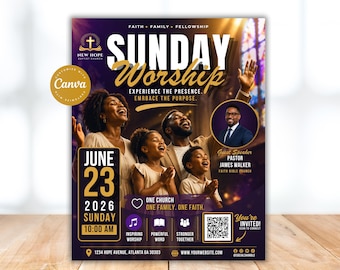 Sunday Worship Service Online Flyer, Sunday Service Church Flyer, Elevated Worship Flyer, Praise And Worship Flyer, Modern Church Flyer