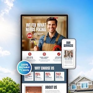 Handyman Website Canva Template for Handyman Services, Home Repair, Plumbing Services, Home Renovation Website, Electrical Service Website