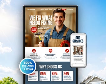 Handyman Website Canva Template for Handyman Services, Home Repair, Plumbing Services, Home Renovation Website, Electrical Service Website