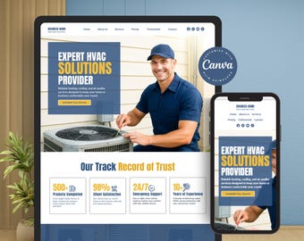 HVAC Website Template Canva – HVAC Website Design for HVAC Business Marketing & Air Conditioning Companies, Canva Sales Page, Landing Page