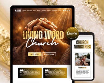 Church Website Template Canva, Modern Church Website "Live streaming", Church Landing Page, Christian Website Template, Non Profit Website
