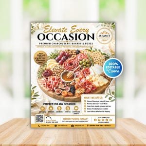 Mobile Charcuterie Board Flyer Template, Grazing Table Flyer Canva, Charcuterie Catering Business Flyer Template, Food Business Poster Canva
