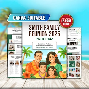 Programmasjabloon Hawaiian Family Reunion: bewerkbaar Canva-reisplan (digitale download)