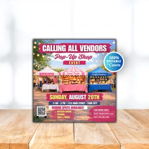 Modelo de Flyer para Vendedores Necessários, Modelo de Flyer para Loja Pop-Up, Flyer para Feira de Vendedores Comunitários, Flyer para Mercado de Produtores, Flyer no Canva, Editável