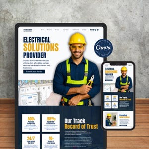 Electrician Website Template Canva, Electrical Services Landing Page Website for Electricians, Electrical Contractors, Electrical Business