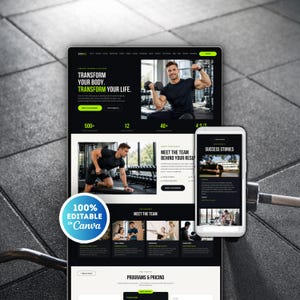 Fitness Coach Website Template Canva, Fitness Trainer Website, Personal Trainer Canva Website for Weight Loss, Wellness, Gym Template Canva