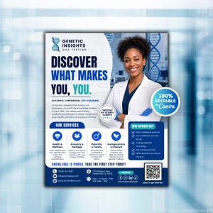 Mobile DNA Testing Service Flyer Template Canva, Medical DNA Lab Service Flyer, Diagnostic Lab Flyer Mobile Healthcare, Paternity Test Flyer