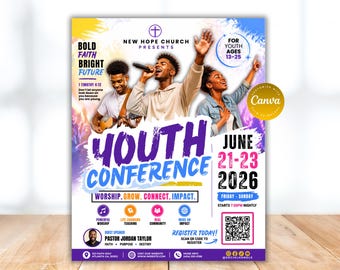 Youth Conference Flyer Canva Template, Youth Group Flyer, Youth Event Poster Template, Youth Leadership Conference Flyer Youth Retreat Flyer