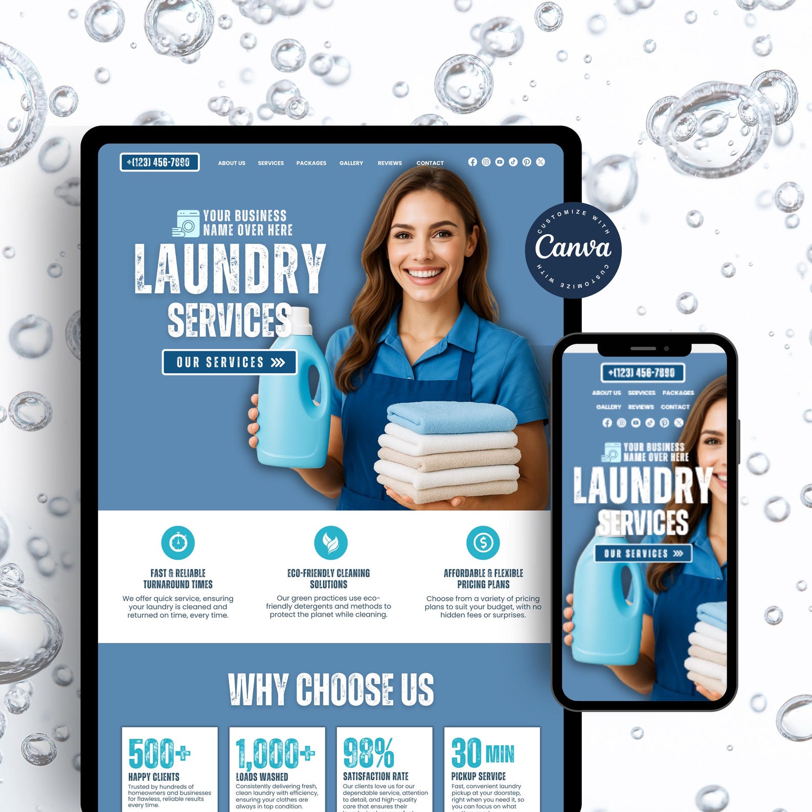 Laundry Website Canva Template for Pick up and Delivery, Wash and Fold ...