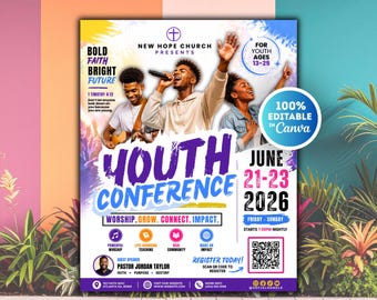 Youth Conference Flyer Canva Template, Youth Group Flyer, Youth Event Poster Template, Youth Leadership Conference Flyer Youth Retreat Flyer