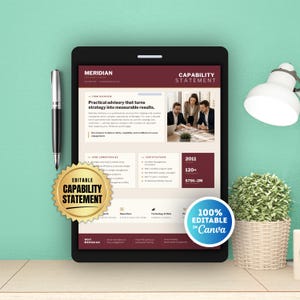 Editable Capability Statement Template Green & Ochre  | Company Profile Design for Consultants and Contractors | Canva Business Template