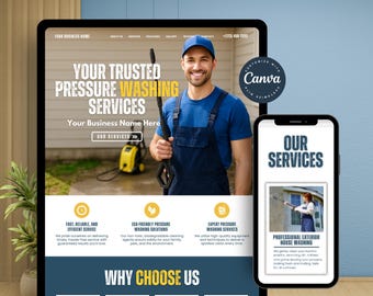 Pressure Washing Website Template Canva | Pressure Wash Business, Power Wash, Soft Wash Cleaning Service Editable Canva Website Landing Page