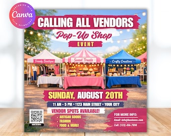 Vendors Needed Flyer Template, Pop Up Shop Flyer Template, Community Vendor Fair Event Flyer, Farmers Market Flyer, Canva Flyer, Editable