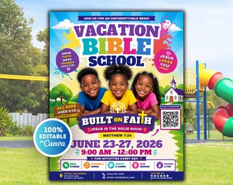 Flyer Vacation Bible School, VBS Flyer Template Canva, VBS Invite Flyer Template Editable, Kids Ministry Flyer Printable, Bible Study Flyer