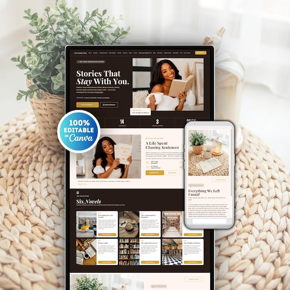 Book Author Website Template Canva, Book Launch Template for Author Marketing Author Branding, Writer Website, Multi-Page Author Website