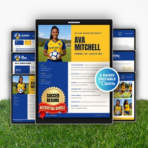 Plantilla de currículum de fútbol en Canva / Paquete de plantillas de reclutamiento de fútbol / Plantilla de perfil de jugador de fútbol / Portafolio de atleta / Información del jugador de fútbol