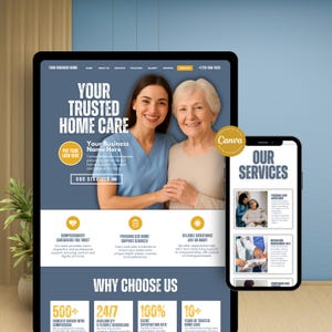 Sito web per assistenza domiciliare Canva, modello di sito per assistenza domiciliare, sito web per assistenza sanitaria domiciliare per attività di assistenza domiciliare, assistente, modello di sito web per assistenza agli anziani