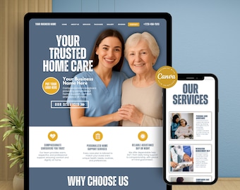 Home Care Website Canva, Home Care Site Template, Home Health Care Website for Home Care Business, Caregiver, Elderly Care Website Template