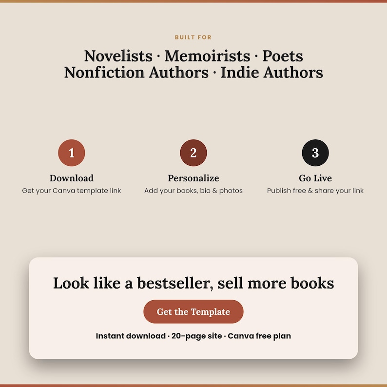 Book Author Website Canva Template, One-Page Done For You Website, Book Launch Template for Author Marketing Author Branding, Writer Website

book author website
author website
CanvaWebsiteTemplate
one page website
done for you website
author media kit
book launch template
writer website
Website Template
Sales Page Template
Website Banner