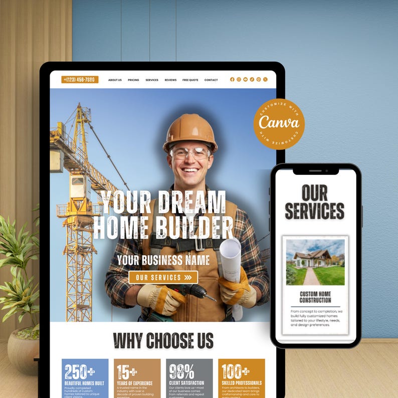 Home Builder Website Template Canva for Contractors, Construction ...