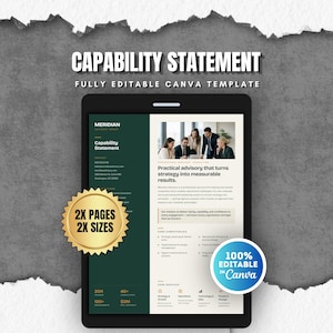 Modello di dichiarazione di competenze modificabile verde e ocra / Design del profilo aziendale per consulenti e appaltatori / Modello aziendale Canva
