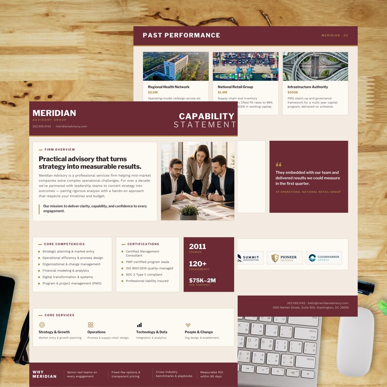 Burgundy & Brass Business Capability Statement Canva Template | Modern Company Profile | Consulting Firm Bid Proposal | Editable Marketing One Pager PDF

capability statement
company profile
capability canva
capability design
consultant template
contractor template
Federal government
rfp proposal
capability template
GovernmentCapability
capability doc
Federal capability
professional profile