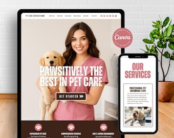 Pet Care Website Template, Pet Grooming Website Template for Pet Groomers, Dog Grooming Salon Pet Business, Doggy Daycare, Canva Website
