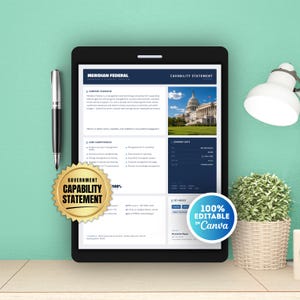 Capability Statement Template Canva | Government and Federal Capability Statement | Small Business Contractor Company Profile Editable