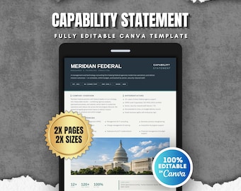 Government Capability Statement Canva Template | Federal Capability Statement Company Profile | Small Business Contractor Editable 2 Page