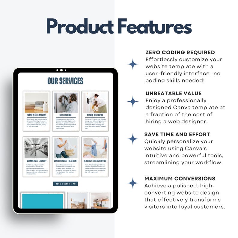 Laundry Website Canva Template for Pick up and Delivery, Wash and Fold ...