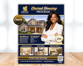 Shared Housing Program Flyer Canva, Sober Living Home Flyer, Affordable Housing Poster, Transitional Housing Flyer Template, Room Rental