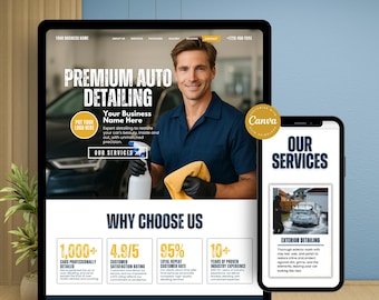 Auto Detailing Website Template Canva – Car Wash Website, Car Service Auto Shop, Mobile Detailing & Automotive Mechanic Canva Website Design