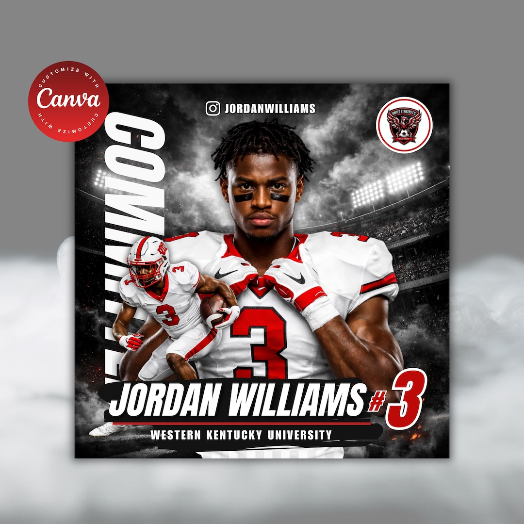 Football Committ Graphics Football Commitment Canva Template, Football Commitment Flyer 2026 ...