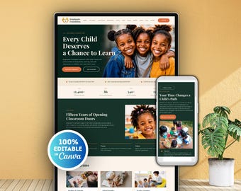 Non Profit Website Kids, Charity Website Template Canva, Kids Fundraising Website, Nonprofit Landing Page, Non Profit Organization Template