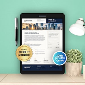 Business Capability Statement Template Navy & Gold | Editable Canva Company Profile | Consultant Template | Contractor Capabilities Doc RFP