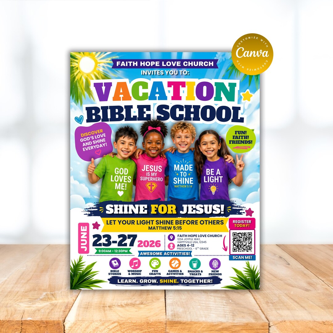 Vbs Layout Editable Flyer Vacation Bible School, VBS Invite Flyer Template Editable, VBS ...