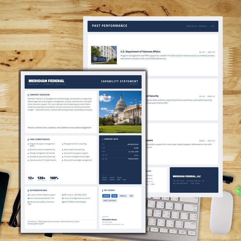 Capability Statement Template Canva | Government & Federal Capability Statement | Small Business Contractor Company Profile Editable

federal capability
government capability
federal government
capability statement
company profile
capability canva
capability design
consultant template
contractor template
rfp proposal
capability template
capability doc
professional profile