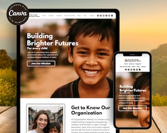 Non Profit Website Kids, Nonprofit Donation One Page Canva Website Template, Nonprofit Marketing Landing Page, Kids Charity Website Template