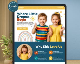 Daycare Website Layout Template Canva, Canva Website for Preschool, Kindergarten, Childcare Daycare, Childcare Marketing, Daycare Enrollment