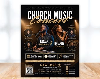 Church Music Concert Flyer, Gospel Concert Flyer Canva, Sunday Service Flyer Invitation, Prayer Conference Prayer Meeting Flyer Template