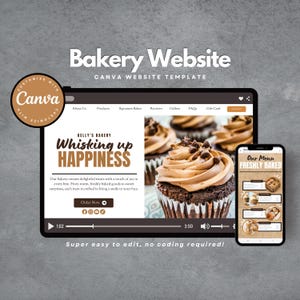 Bäckerei Website Vorlage Canva, Canva Website Verkaufsseite für Bäckerei Geschäft, Bäckerei Website Design Layout Verkaufsseite Vollständig bearbeitbare Vorlage