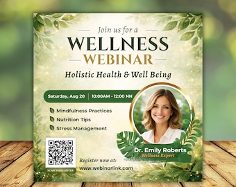 Wellness Webinar Flyer, Green Webinar Flyer, Wellness Coach Flyer, Therapist Webinar Flyer Canva Template, Wellness Workshop Invite Editable